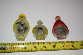 3 Very Old Snuff Bottles 2 Yellow And 1 Red With Duck And Trees