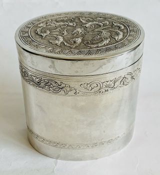 Vintage Vietnamese Silver Plate Tea Canister Caddy Box,  3” Tall