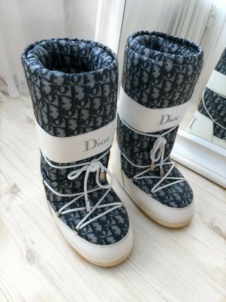 Dior Diorissimo Logo Pattern White Blue Vintage Ultra Rare Limited Snow Boots