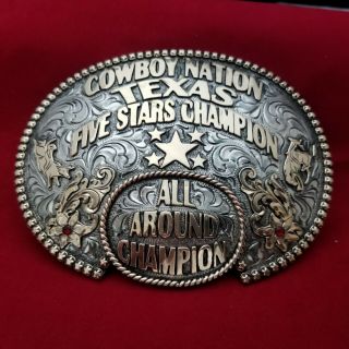 Texas Rodeo Trophy Buckle Vintage Cowboy Nation All Around Cowboy Champion 649