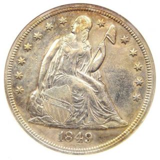 1849 Seated Liberty Silver Dollar $1 - Anacs Au55 Details - Rare Date Coin