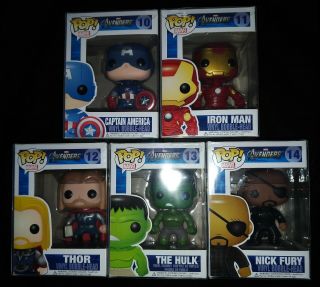 Marvel Avengers Rare Funko Pop Set.  Vaulted Hulk Fury Cap Ironman Thor 2011