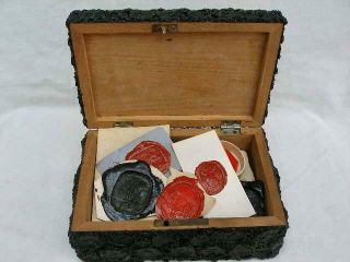 Antique Victorian Seal Box with Fob Seal Impressions Vintage Antique Wax. 5