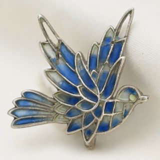 Vtg Antique Art Nouveau Plique A Jour Enamel Bird Brooch Collar Pin