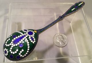 Antique Large Russian Silver Gilt Enamel Spoon With Hallmarks