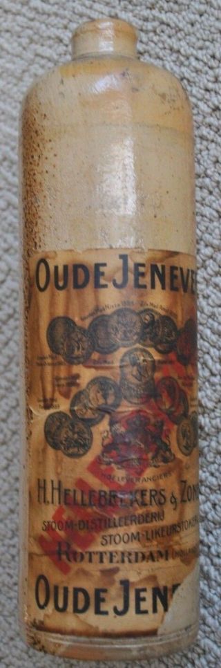 Vintage 1934 Oude Jenever (old Gin) Stoneware Jug Bottle W Hellebrekers Label
