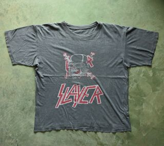 Slayer Vintage Faded Black Thrashed T Shirt Worn Thin Distressed Metal Exodus