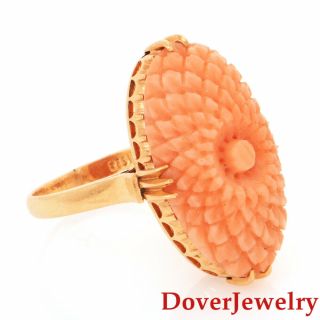 Vintage Carved Coral 18k Yellow Gold Floral Cocktail Ring 5.  2 Grams Nr