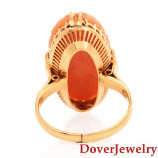 Vintage Carved Coral 18K Yellow Gold Floral Cocktail Ring 5.  2 Grams NR 3