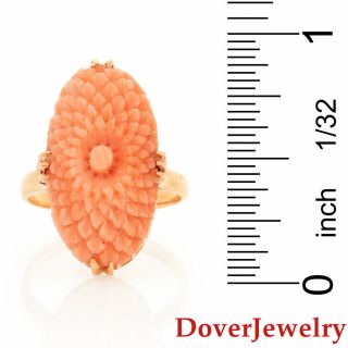 Vintage Carved Coral 18K Yellow Gold Floral Cocktail Ring 5.  2 Grams NR 4
