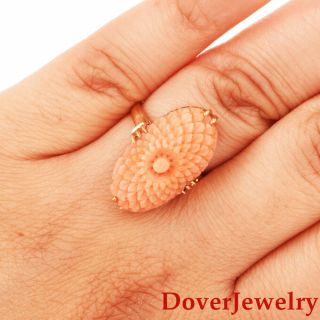 Vintage Carved Coral 18K Yellow Gold Floral Cocktail Ring 5.  2 Grams NR 5