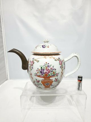 Chinese Antique Qianlong 6.  5 " Famille Rose Tea Pot Af Qing 破损