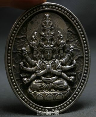 3 " Chinese Miao Silver 1000 Arms Avalokiteshvara Goddess Guan Yin Amulet Pendant