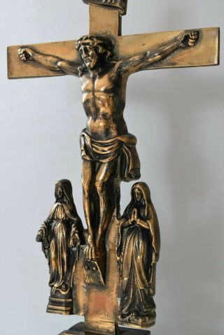 ⭐ Antique Religious Cross 19.  3/4 " Inch,  Altar Crucifix,  Bronze,  19th Century ⭐