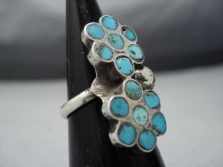 STRIKING VINTAGE ZUNI TURQUOISE DISHTA STYLE STERLING SILVER RING OLD 3