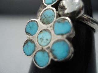 STRIKING VINTAGE ZUNI TURQUOISE DISHTA STYLE STERLING SILVER RING OLD 5
