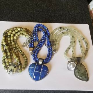 Jay King Dtr Sterling Silver Pearl Ring 6 & 3 Green Agate Jasper Lapis Necklaces