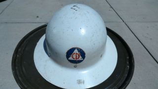 Vintage Civil Defense Helmet With Webbing,  Liner,  And Chin Strap