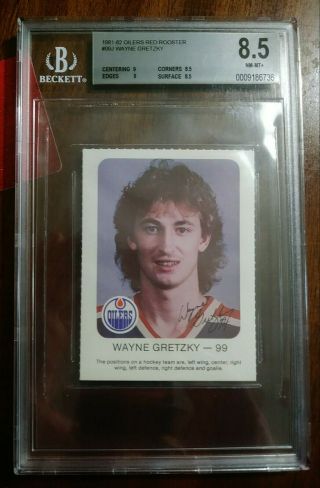 Wayne Gretzky 1981 - 82 Oilers Red Rooster Long Hair 99 Bgs 8.  5 Nm - Mt,  Rare