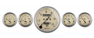 Auto Meter 1808 Gauge Kit 5 Pc.  3 1/8 " & 2 1/16 " Mechanical Speedo Antique Beige