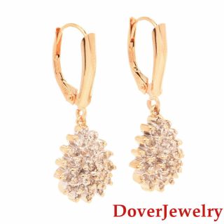 Estate Diamond 10k Yellow Gold Cluster Floral Dangle Earrings Nr