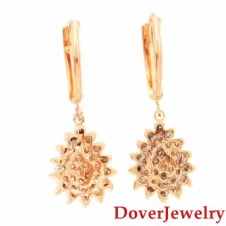 Estate Diamond 10K Yellow Gold Cluster Floral Dangle Earrings NR 3