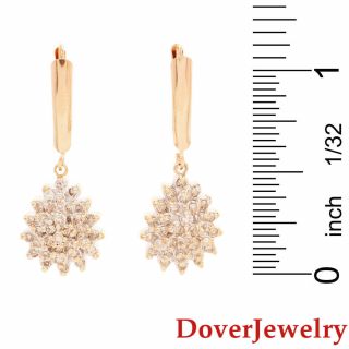Estate Diamond 10K Yellow Gold Cluster Floral Dangle Earrings NR 4