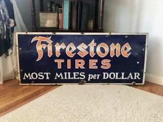Rare Large Firestone Tires Gas Station 48 " Porcelain Metal Sign 1930’s