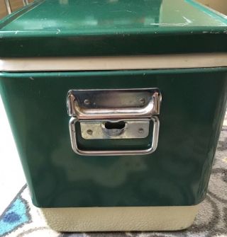 Vintage 1970s? COLEMAN Green Metal Ice Chest Cooler,  18 1/2 