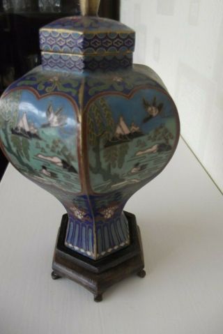 Small Attractive Chinese Cloisonne Pot Vase With Lid & Stand