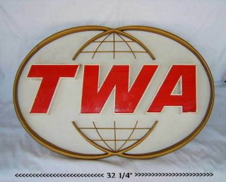 Large & Vintage Twa Trans World Airlines Plane Advertising Sign