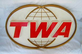 Large & VIntage TWA Trans World Airlines Plane Advertising Sign 3