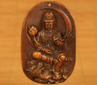 Asian Old Boxwood Hand Carved Kwan - Yin Dragon Statue Collectable Necklace Gift