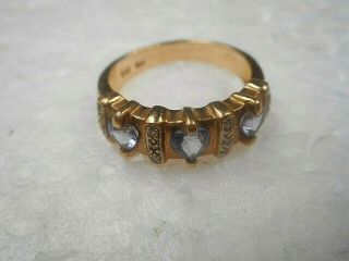 Vintage 14k Solid Gold Ring - 3 Heart Shape Tanzante &12 Diamonds - Sz7.  25 3.  7gms