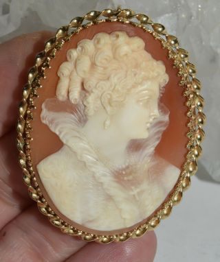 Vtg Antique Beautifully Carved Shell Cameo Pin And Or Pendant 14k Yellow Gold