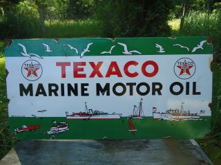 Vintage 1953 Texaco Marine Motor Oil Porcelain Enamel Gas Pump Sign