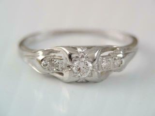 Antique Art Deco 18k White Gold Diamond Ring Sz 6 3/4