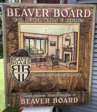 Antique 1910 Beaver Board Advertising Display Sign Wall Paneling Beaver Falls Ny