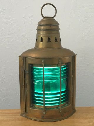 Vintage Brass Perko Marine Lantern Green Lamp