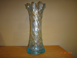 Rare Northwood Mid Size Ice Blue Carnival Glass Tree Trunk Vase Plain Base