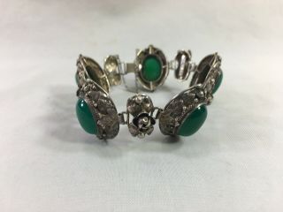 Antique Peruzzi Sterling Silver Bracelet With Green Gemstones