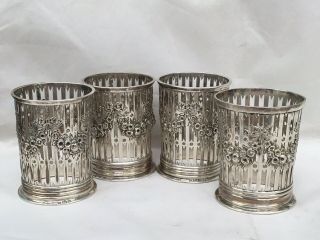 Set Of 4 Victorian Solid Silver Bottle/glass Holders 1896/97