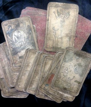 Incredible Antique Very Rare 40 French C1800 - 10 Tarot Playing Cards Georgian