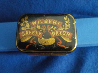 VERY RARE WILBERT SAFETY RAZOR IN GREAT LITHO TIN W/FRAMED INSTRUCTION SHEET 10
