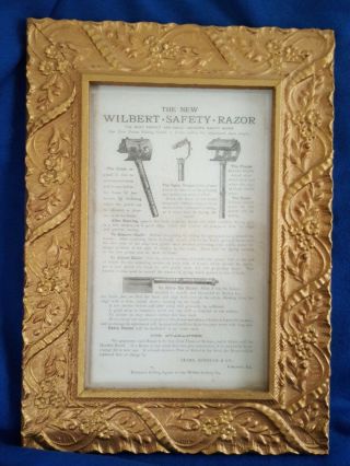 VERY RARE WILBERT SAFETY RAZOR IN GREAT LITHO TIN W/FRAMED INSTRUCTION SHEET 12