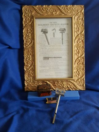 Very Rare Wilbert Safety Razor In Great Litho Tin W/framed Instruction Sheet