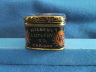 VERY RARE WILBERT SAFETY RAZOR IN GREAT LITHO TIN W/FRAMED INSTRUCTION SHEET 7