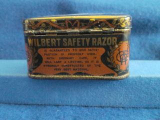 VERY RARE WILBERT SAFETY RAZOR IN GREAT LITHO TIN W/FRAMED INSTRUCTION SHEET 8