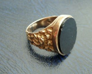 Vintage Jewellery Heavy 9ct Gold Mens Chunky Onyx Signet Ring 9.  4 Gms Scrap Wear