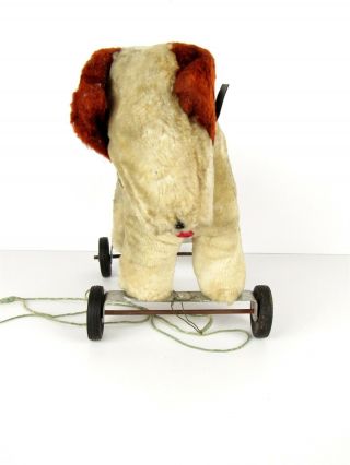 Vintage Plush Wire Hair Fox Terrier Dog Antique Pull Toy On Wheels 3